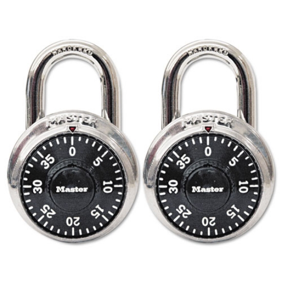 Picture of Combination Lock, Stainless Steel, 1.87" Wide, Silver/Black, 2/Pack
