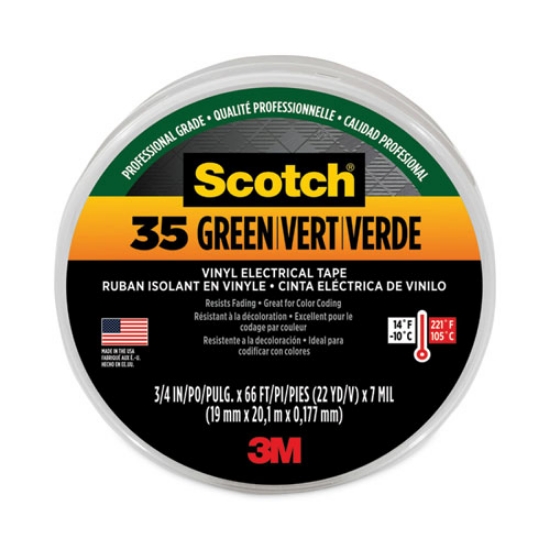 Picture of Scotch 35 Vinyl Electrical Color Coding Tape, 3" Core, 0.75" X 66 Ft, Green