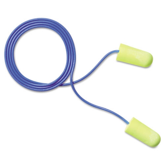 Picture of E-A-RSOFT YELLOW NEON SOFT FOAM EARPLUGS, CORDED, REGULAR SIZE, 200 PAIRS/BOX