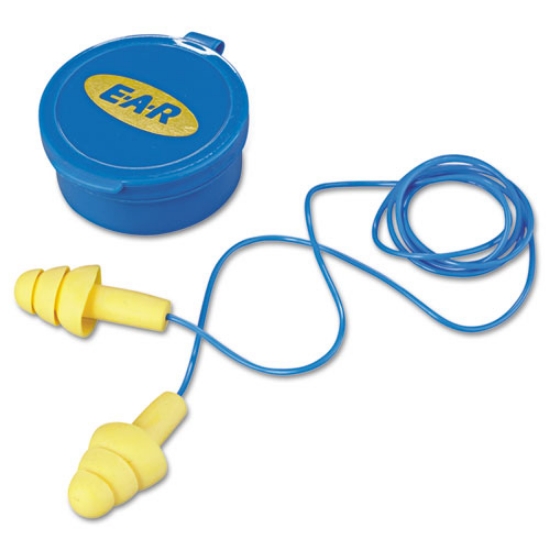 Picture of E-A-R UltraFit Multi-Use Earplugs, Corded, 25NRR, Yellow/Blue, 50 Pairs