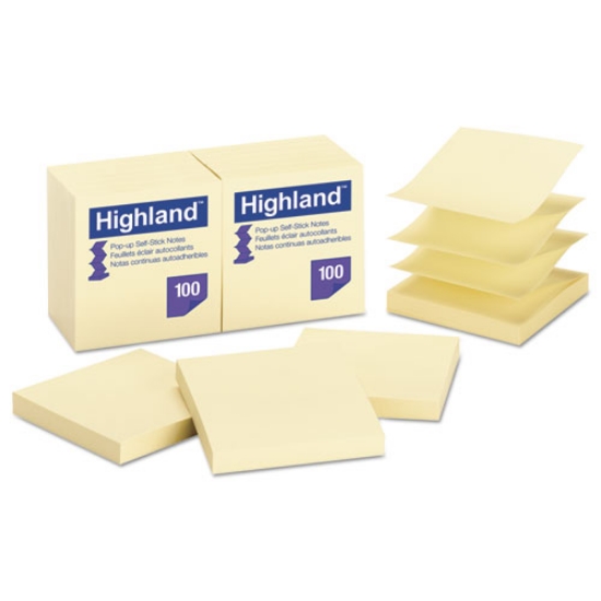 Picture of Self-Stick Pop-up Notes, 3" x 3", Yellow, 100 Sheets/Pad, 12 Pads/Pack