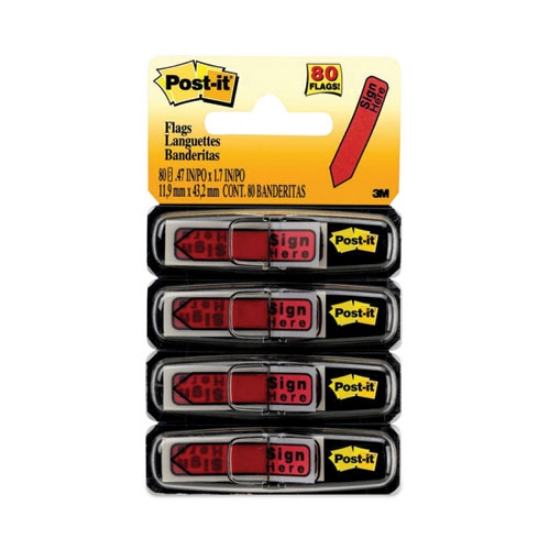 Picture of Arrow Message 0.5" Page Flags in Dispenser, "Sign Here", Red, 20 Flags Dispenser, 4 Dispensers/Pack
