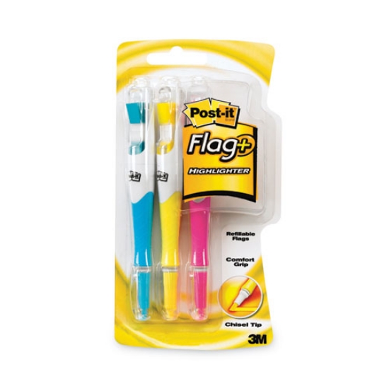 Picture of Flag+ Highlighter, Assorted Ink/flag Colors, Chisel Tip, Assorted Barrel Colors, 3/pack