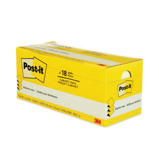 Picture of Original Canary Yellow Pop-up Refill Cabinet Pack, 3" x 3", Canary Yellow, 90 Sheets/Pad, 18 Pads/Pack