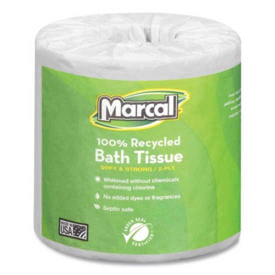 Picture of 100% Recycled 2-Ply Bath Tissue, Septic Safe, Individually Wrapped Rolls, White, 330 Sheets/Roll, 48 Rolls/Carton