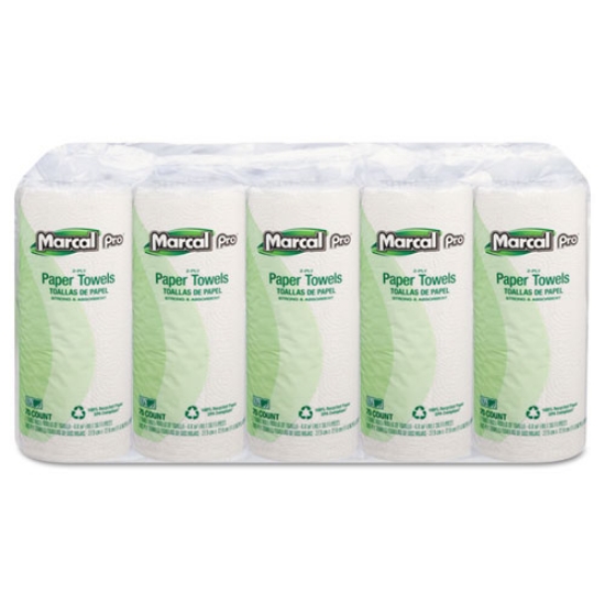 Picture of 100% Premium Recycled Perforated Kitchen Roll Towels, 2-Ply, 11 x 9, White, 70/Roll, 15 Rolls/Carton