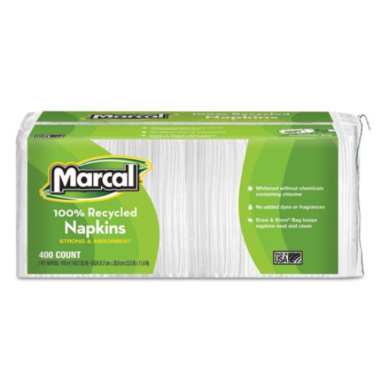 Picture of 100% Recycled Lunch Napkins, 1-Ply, 11.4 X 12.5, White, 400/pack