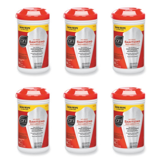 Picture of No-Rinse Sanitizing Multi-Surface Wipes, Unscented, White, 95/Container, 6/Carton