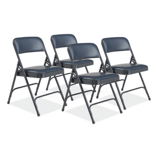 Picture of 1200 Series Vinyl Dual-Hinge Folding Chair, Supports 500 lb, 17.75" Seat Ht, Dark Midnight Blue, 4/CT, Ships in 1-3 Bus Days