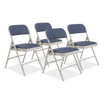 Picture of 2200 Series Fabric Dual-Hinge Premium Folding Chair, Supports 500 lb, Blue Seat/Back, Gray Base, 4/CT, Ships in 1-3 Bus Days