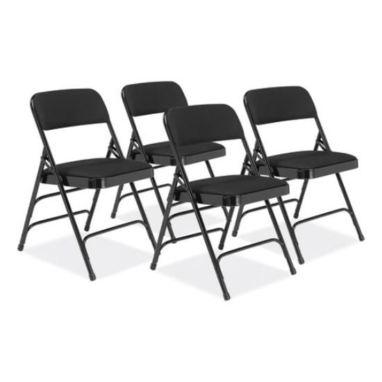 Picture of 2300 Series Fabric Upholstered Triple Brace Premium Folding Chair, Supports 500lb, Midnight Black, 4/CT,Ships in 1-3 Bus Days
