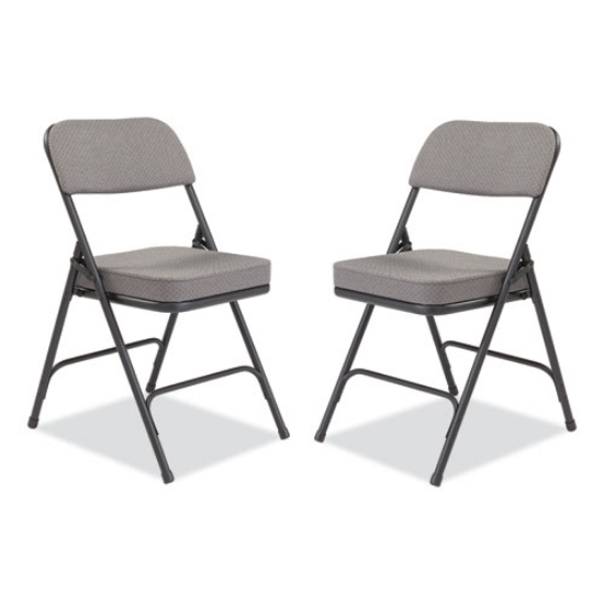 Picture of 3200 Series Fabric Dual-Hinge Folding Chair, Supports 300 lb, Charcoal Seat/Back, Black Base, 2/CT, Ships in 1-3 Bus Days