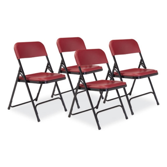 Picture of 800 Series Plastic Folding Chair, Supports 500 lb, 18" Seat Ht, Burgundy Seat/Back, Black Base, 4/CT, Ships in 1-3 Bus Days