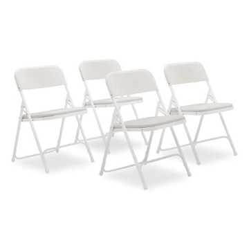 Picture of 800 Series Plastic Folding Chair, Supports 500 lb, 18" Seat Ht, Bright White Seat, White Base, 4/CT, Ships in 1-3 Bus Days