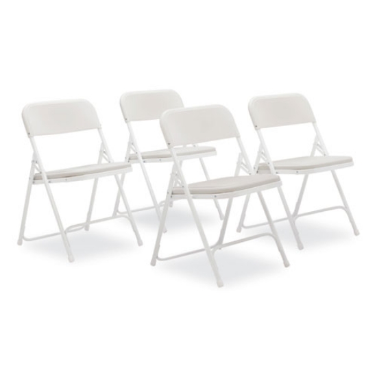Picture of 800 Series Plastic Folding Chair, Supports 500 lb, 18" Seat Ht, Bright White Seat, White Base, 4/CT, Ships in 1-3 Bus Days