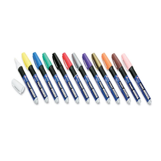 Picture of 7520012074168 Skilcraft Paint Marker, Ergonomic Rubber Grip, Medium Bullet Tip, Assorted Colors, 12/set