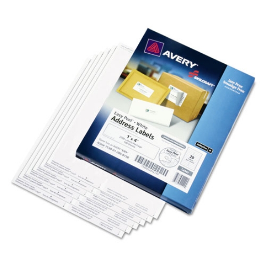 Picture of 7530012898190 Skilcraft Laser Labels, Laser Printers, 1 X 4, White, 20/sheet, 100 Sheets/box