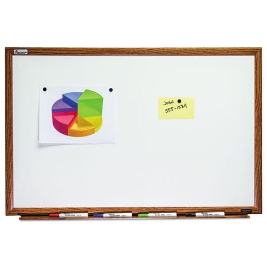 Picture of 7110013347079 SKILCRAFT Quartet Magnetic Porcelain Dry Erase Board, 36 x 24, White Surface, Light Brown Oak Frame