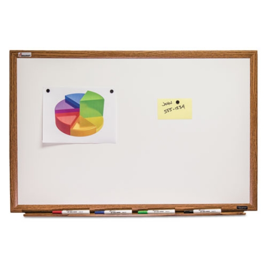 Picture of 7110013347082 SKILCRAFT Quartet Magnetic Porcelain Dry Erase Board, 72 x 48, White Surface, Light Brown Oak Frame