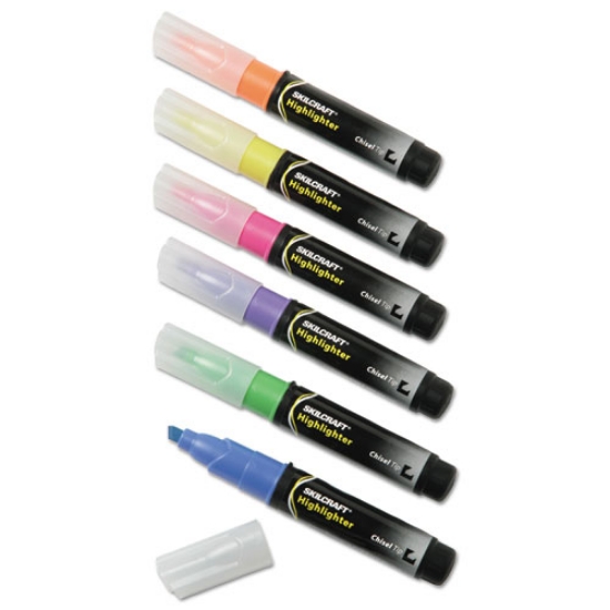 Picture of 7520013837943 Skilcraft Large Fluorescent Highlighter, Assorted Ink Colors, Chisel Tip, Assorted Barrel Colors, 6/set