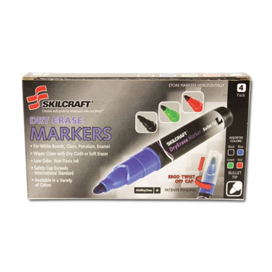 Picture of 7520013837950 SKILCRAFT Dry Erase Marker, Medium Bullet Tip, Assorted Colors, 4/Set