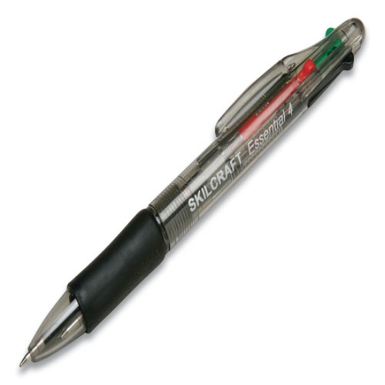 Picture of 7520014536287 SKILCRAFT Essential 4-Color Ballpoint Pen, Retractable, Fine 0.5 mm, Black/Blue/Green/Red Ink, Black Barrel, DZ