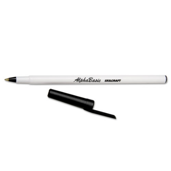 Picture of 7520014845267 Skilcraft Alphabasic Ballpoint Pen, Stick, Medium 1 Mm, Black Ink, White Barrel, Dozen