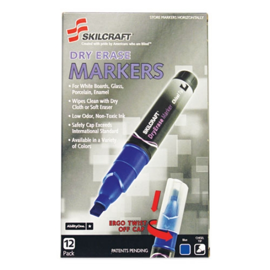 Picture of 7520015105658 Skilcraft Dry Erase Marker, Broad Chisel Tip, Blue, Dozen