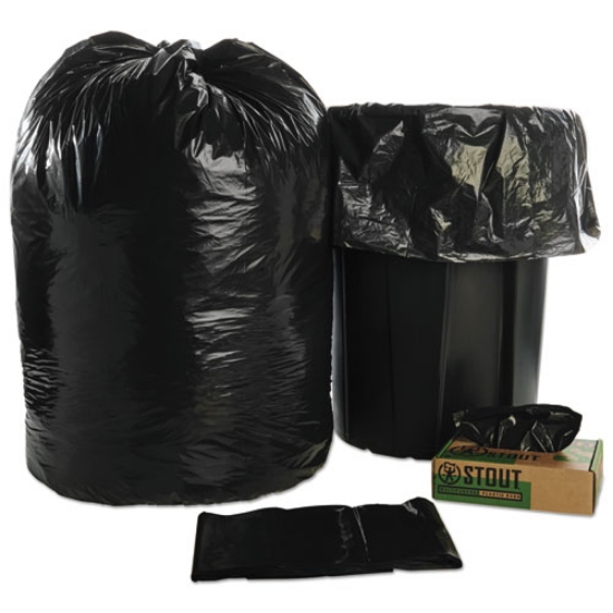 Picture of 8105015173668, Skilcraft Recycled Content Trash Can Liners, 60 Gal, 1.5 Mil, 38" X 58", Black/brown, 20/box