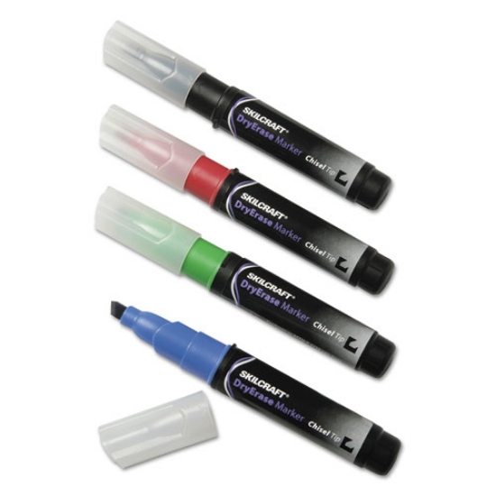 Picture of 7520015538142 Skilcraft Dry Erase Marker, Broad Chisel Tip, Assorted Colors, 4/set