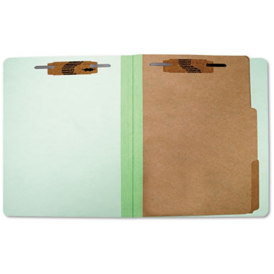 Picture of 7530015547684 SKILCRAFT Pressboard Top Tab Classification Folder, 2 Dividers, 6 Fasteners, Letter Size, Light Green, 10/Box