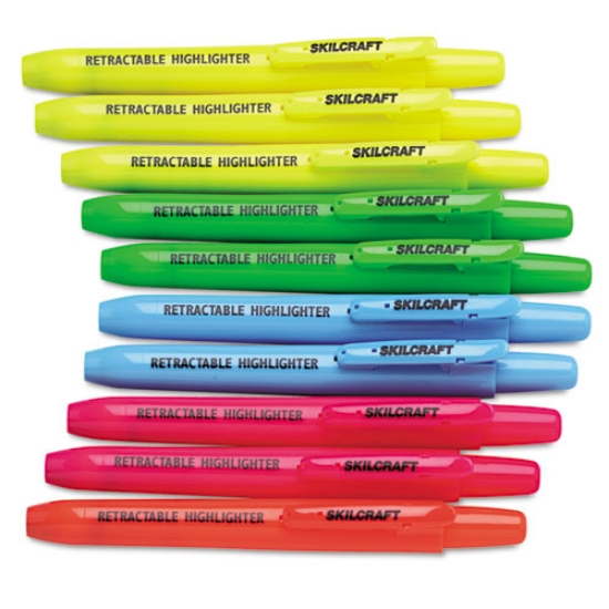 Picture of 7520015548208 Skilcraft Retractable Highlighter, Assorted Ink Colors, Chisel Tip, Assorted Barrel Colors, 10/set