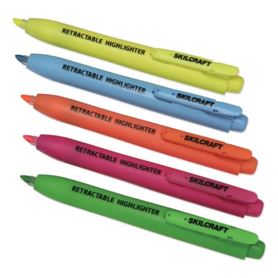 Picture of 7520015548211 Skilcraft Retractable Highlighter, Assorted Ink Colors, Chisel Tip, Assorted Barrel Colors, 5/set