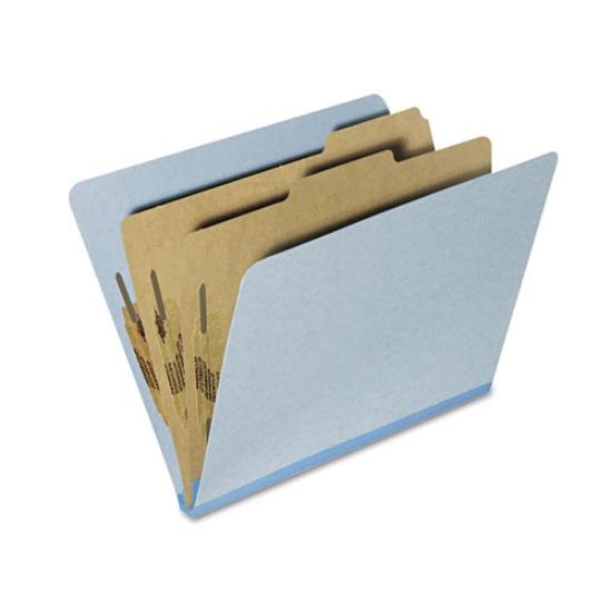 Picture of 7530015567915 skilcraft pressboard top tab classification folder, 2 dividers, 6 fasteners, letter size, light blue, 10/box