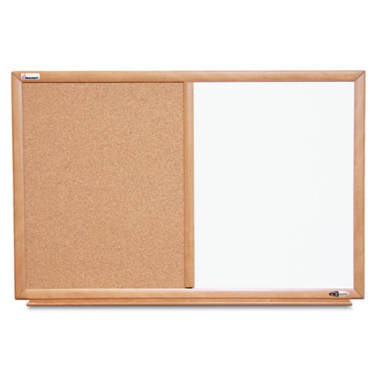 Picture of 7110015680401 SKILCRAFT Quartet Combination Board, 36 x 24, Tan/White Surface, Oak Wood Frame