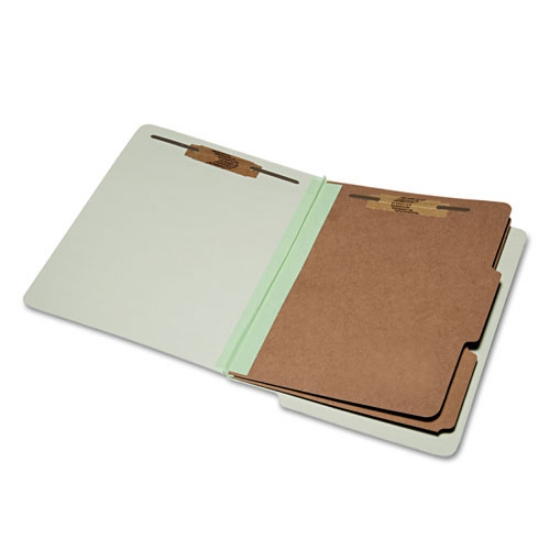 Picture of 7530015907103 SKILCRAFT End Tab Classification Folders, 2" Expansion, 2 Dividers, 6 Fasteners, Letter Size, Light Green,10/BX