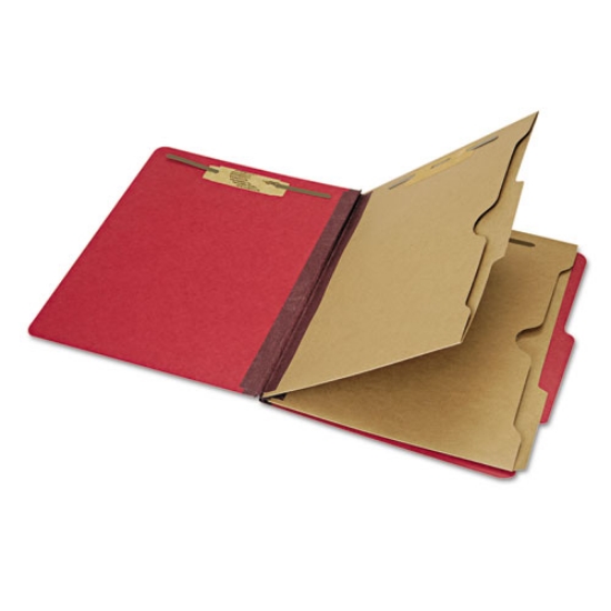 Picture of 7530016006972 SKILCRAFT Pocket Classification Folder, 2" Expansion, 2 Dividers, 6 Fasteners, Letter Size, Dark Red, 10/Box