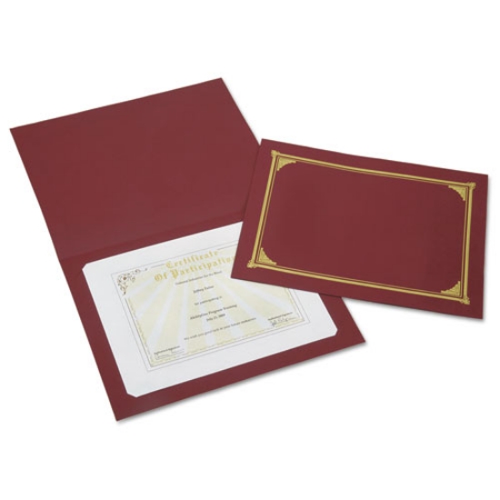 Picture of 7510016272958 SKILCRAFT Gold Foil Document Cover, 12.5 x 9.75, Burgundy, 6/Pack