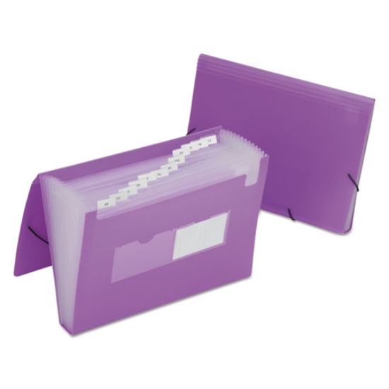 Picture of 7530016597147 SKILCRAFT 1.25" Expansion File, 12 Sections, Elastic Cord Closure, Straight Tab, Letter Size, Purple, 12/Carton