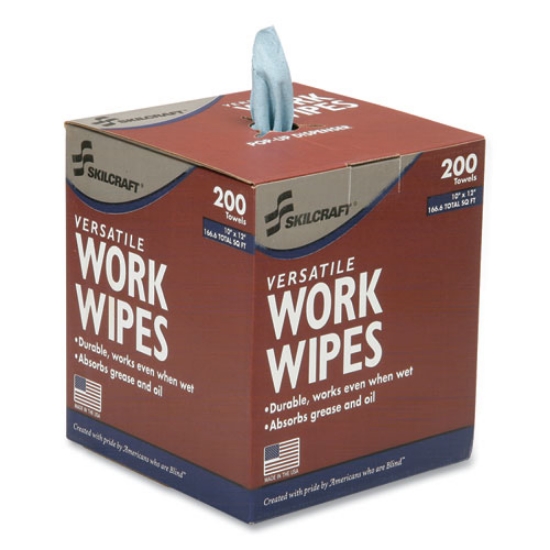 Picture of 7920016849744, SKILCRAFT Industrial Work Wipes, 1-Ply, 12 x 10, Blue, 200 Sheets/Box, 8 Boxes/Carton