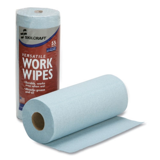 Picture of 7920016850956, SKILCRAFT Industrial Work Wipes, 1-Ply, 10.4 x 11, Blue, 55 Wipes/Roll, 12 Rolls/Carton
