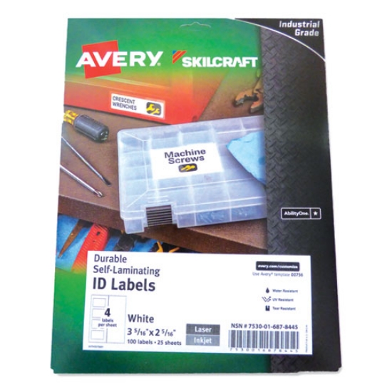 Picture of 7530016878445 Skilcraft/avery Durable Self-Laminating Id Labels, 2.31 X 3.31, White, 4/sheets, 25 Sheets/pack