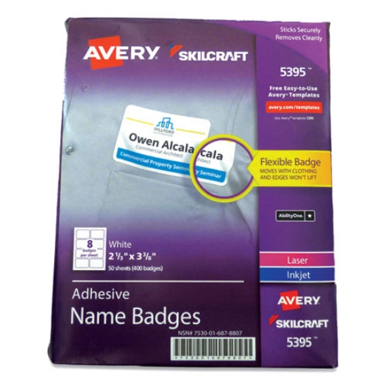 Picture of 7530016878807 Skilcraft/avery Adhesive Name Badges, 2.33 X 3.38, White, 400/pack