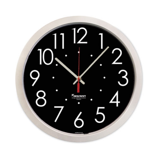 Picture of 6645016986560 SKILCRAFT High Contrast Quartz Wall Clock, 14.5" Overall Diameter, White Case, 1 AA (sold separately)
