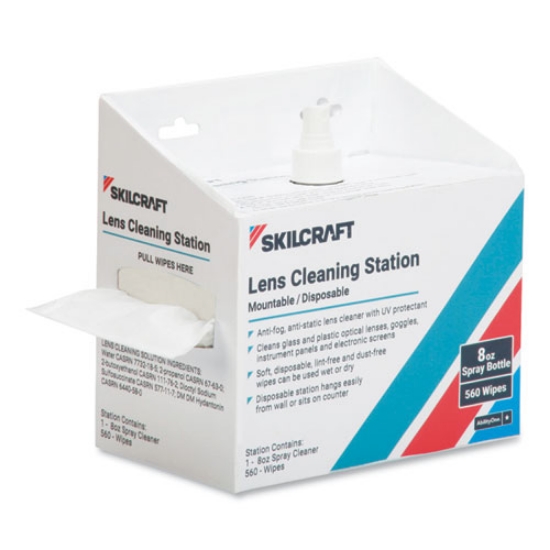 Picture of 654000nib0080 skilcraft lens cleaning station, 8 oz pump bottle; 560 wipes/box