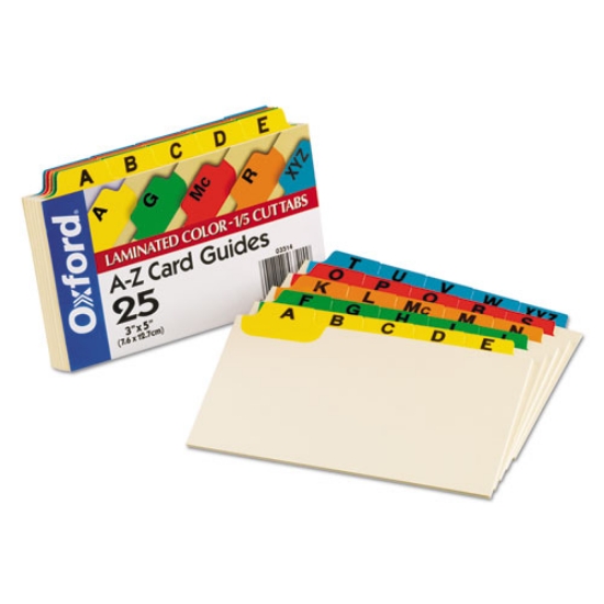 Picture of Manila Index Card Guides With Laminated Tabs, 1/5-Cut Top Tab, A To Z, 3 X 5, Manila, 25/set