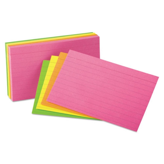 Picture of Ruled Index Cards, 3 X 5, Glow Green/yellow, Orange/pink, 100/pack