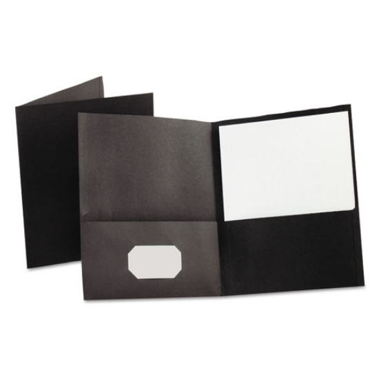 Picture of Twin-Pocket Folder, Embossed Leather Grain Paper, 0.5" Capacity, 11 X 8.5, Black, 25/box
