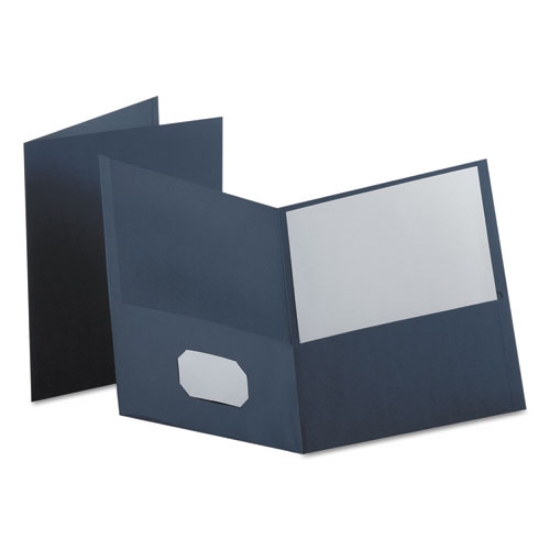 Picture of Twin-Pocket Folder, Embossed Leather Grain Paper, 0.5" Capacity, 11 X 8.5, Dark Blue, 25/box
