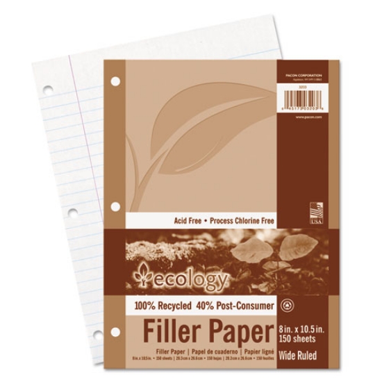 Picture of Ecology Filler Paper, 3-Hole, 8 X 10.5, Wide/legal Rule, 150/pack